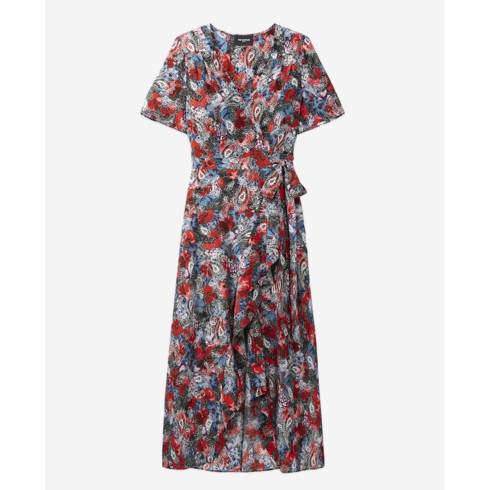 The Kooples Paisley Flowers Women's Size 1 Multicolor Long Wrap‎ Dress NWT $475